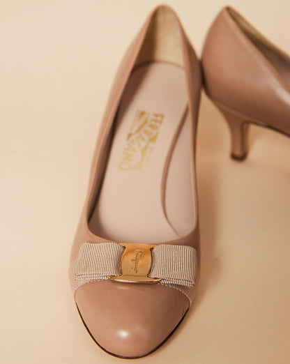 Beige Bow Pumps