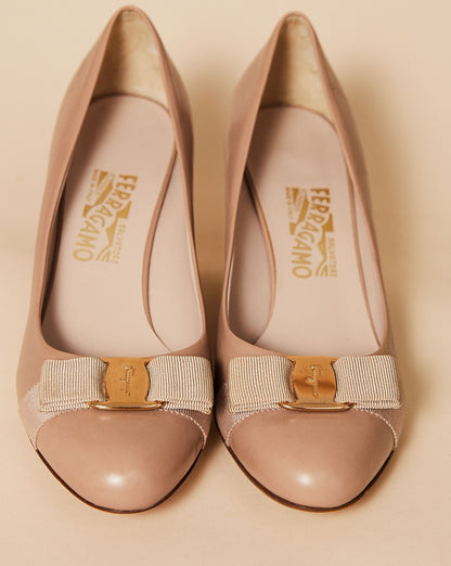 Beige Bow Pumps