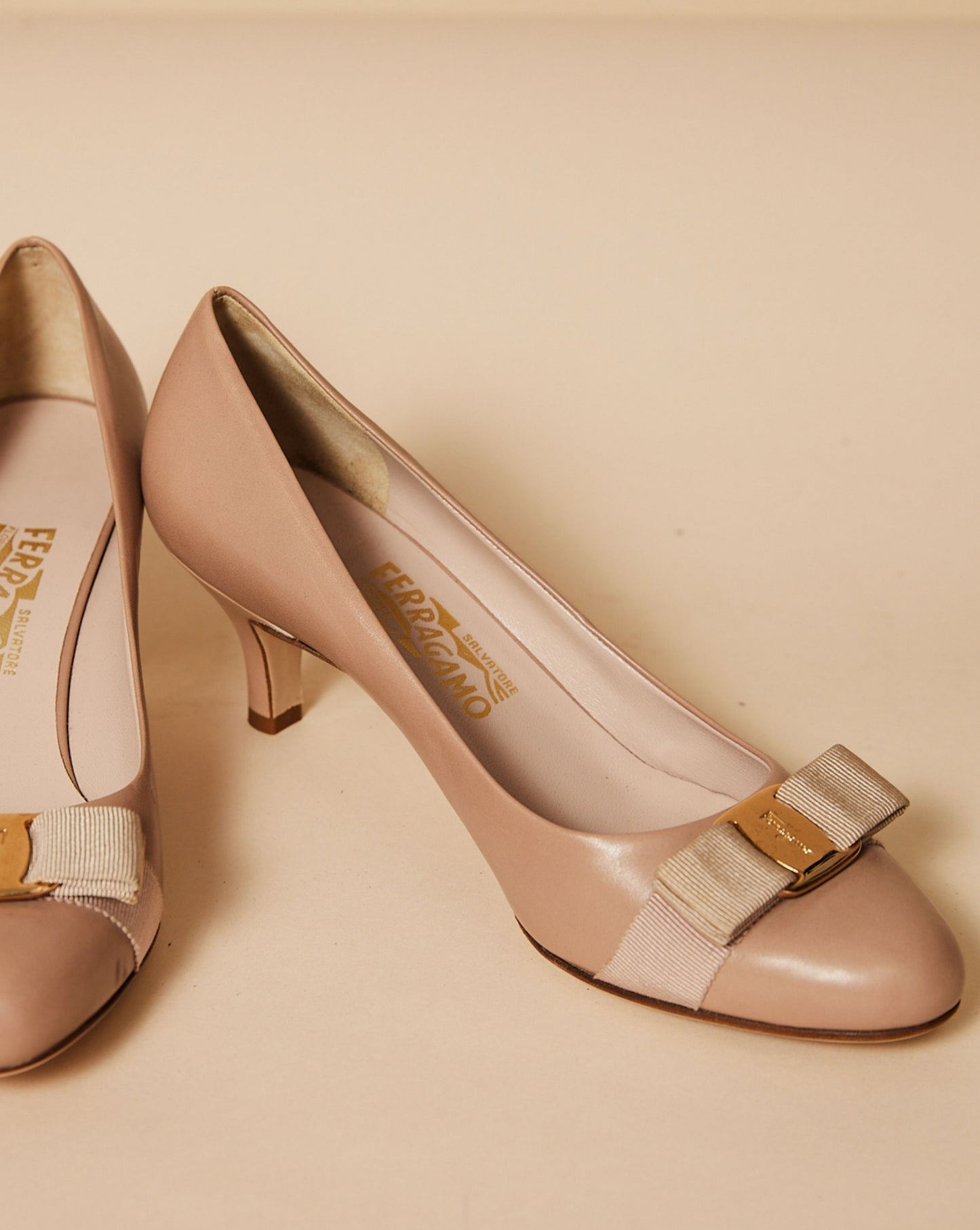 Beige Bow Pumps