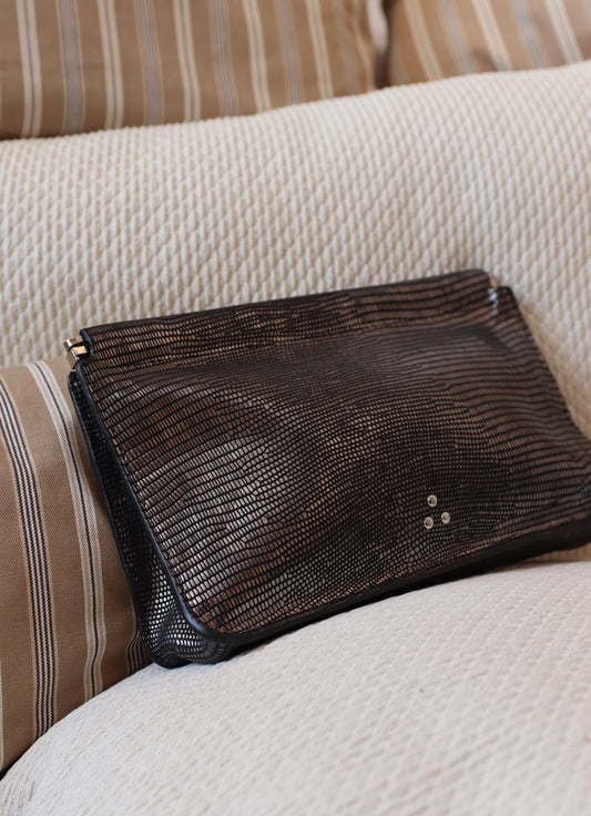 Jérôme Dreyfuss Clutch in Metallic Grey Snakeskin Leather