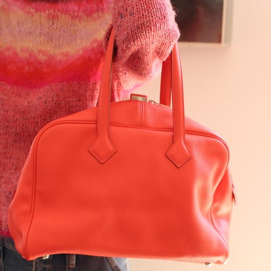 Hermès Victoria Coral Leather Handbag