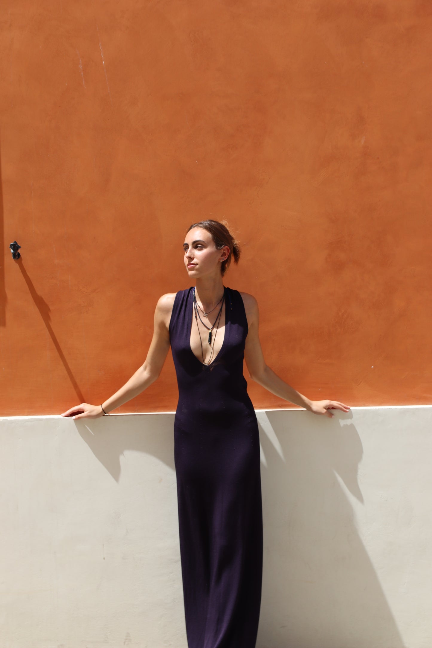 Backless Dress in Navy Blue Viscose Knit