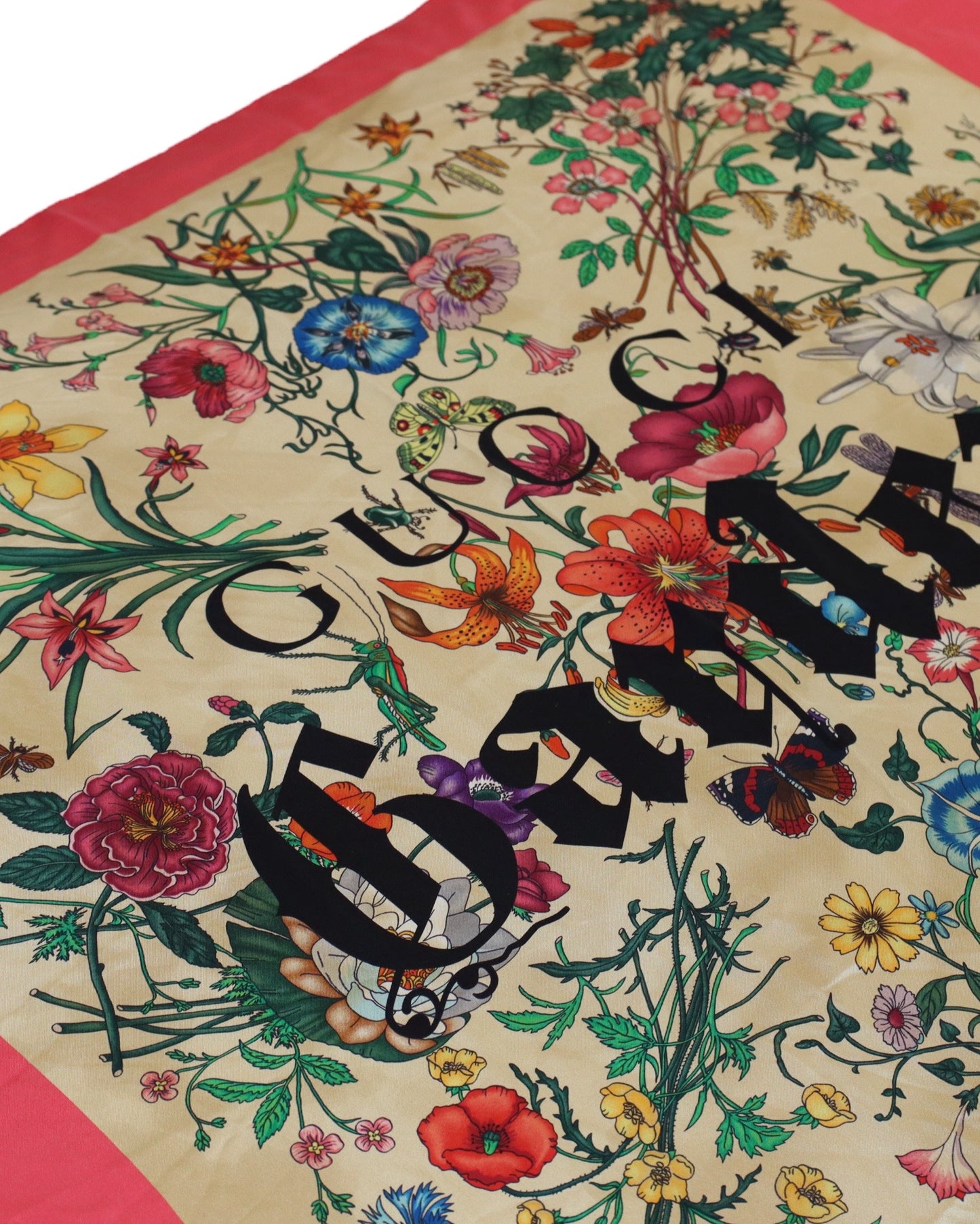 Gucci Silk Scarf - Garden Collection with Pink/Orange Border