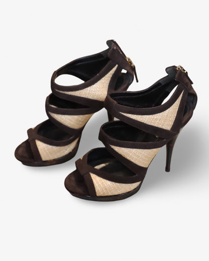 Fendi Heels Canvas Leather Wooden Heels