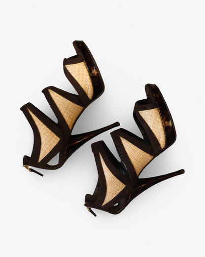 Fendi Heels Canvas Leather Wooden Heels