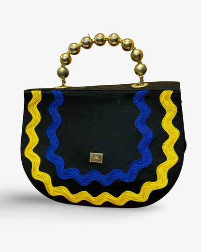 Cloth Handbag with Blue, Yellow, Green and Pink Stripes